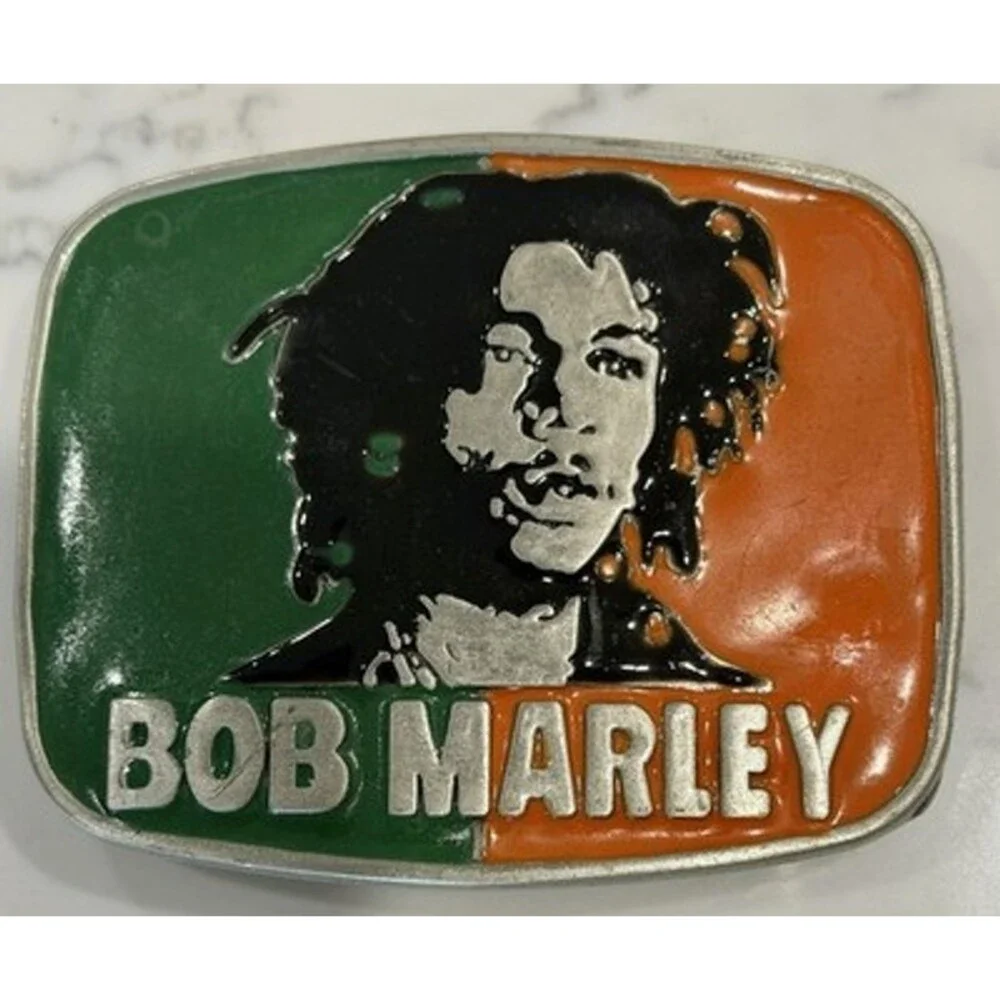 Vintage Belt Buckle Bob Marley Multicolor Green Orange Metal